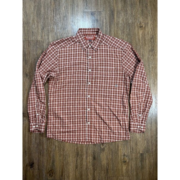 Simms Shirt Mens Large Red Plaid Performance Fishing Stretch Hiking Camp - Picture 1 of 10